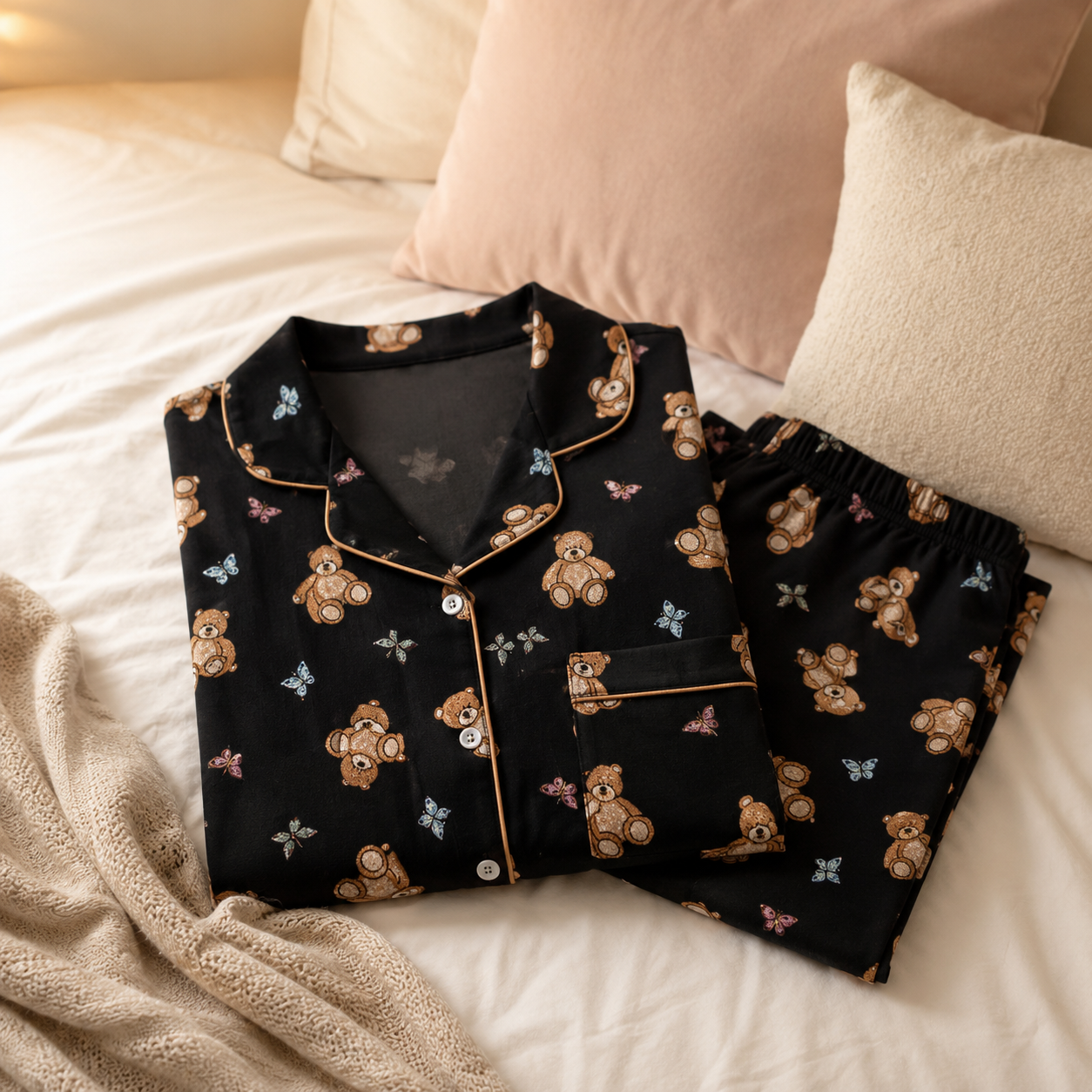 Pijama crepé pantalón osos y mariposas