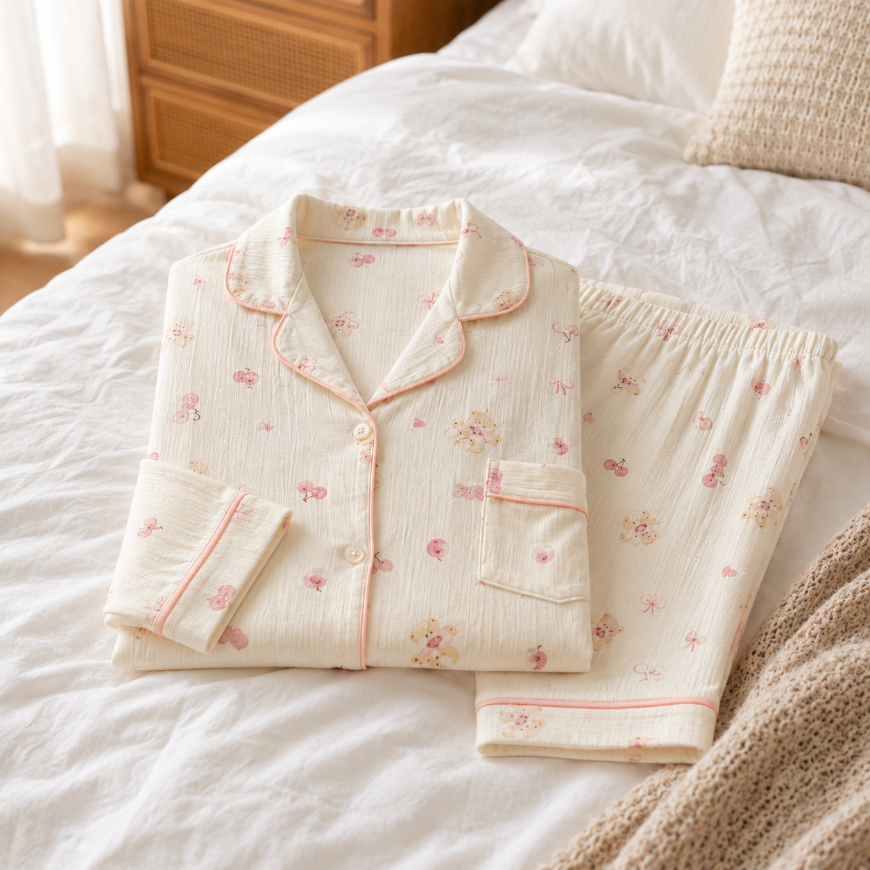 Pijama manga larga pantalón osos y moños